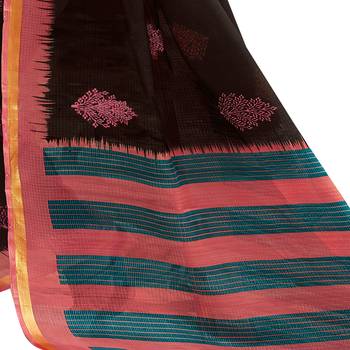 Shaily Black Printed Cotton Silk Saree With Blouse 4