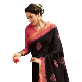 Shaily Black Printed Cotton Silk Saree With Blouse 5