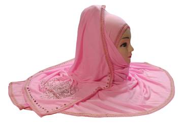 Baby Pink Color Tail Embroidery And Stone Work Hosiery Cotton Women'S Headscarf 1