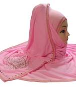 Baby Pink Color Tail Embroidery And Stone Work Hosiery Cotton Women'S Headscarf