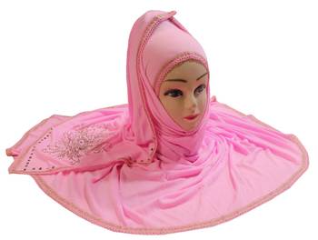 Baby Pink Color Tail Embroidery And Stone Work Hosiery Cotton Women'S Headscarf 2