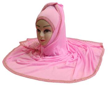 Baby Pink Color Tail Embroidery And Stone Work Hosiery Cotton Women'S Headscarf 4
