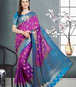Dark purple printed banarasi art silk  saree with blouse