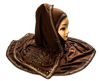 Coffee Color Tail Embroidery And Stone Work Hosiery Cotton Headscarf 1