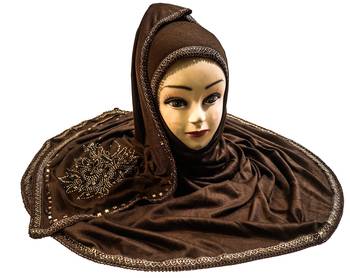 Coffee Color Tail Embroidery And Stone Work Hosiery Cotton Headscarf 2