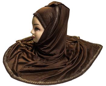 Coffee Color Tail Embroidery And Stone Work Hosiery Cotton Headscarf 5