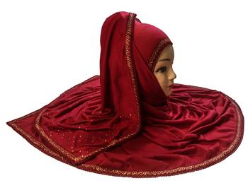 Maroon Color Tail Embroidery And Stone Work Hosiery Cotton Headscarf 1