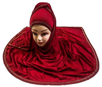 Maroon Color Tail Embroidery And Stone Work Hosiery Cotton Headscarf 2