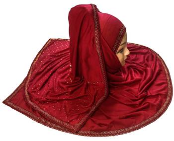 Maroon Color Tail Embroidery And Stone Work Hosiery Cotton Headscarf 5