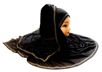 Black Color Tail Embroidery And Stone Work Hosiery Cotton Headscarf 1