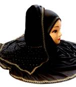 Black Color Tail Embroidery And Stone Work Hosiery Cotton Headscarf