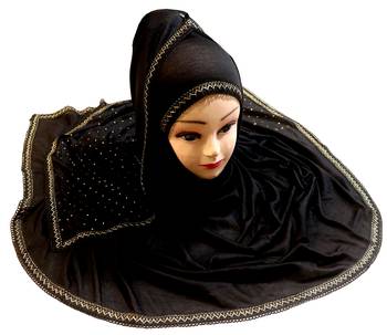Black Color Tail Embroidery And Stone Work Hosiery Cotton Headscarf 2