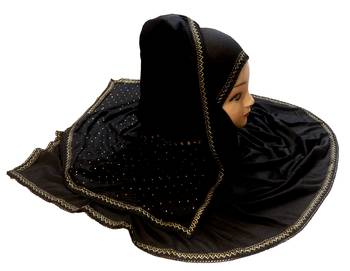 Black Color Tail Embroidery And Stone Work Hosiery Cotton Headscarf 3