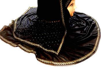 Black Color Tail Embroidery And Stone Work Hosiery Cotton Headscarf 4