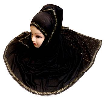 Black Color Tail Embroidery And Stone Work Hosiery Cotton Headscarf 5