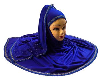 Blue Color Tail Embroidery And Stone Work Hosiery Cotton Headscarf 1
