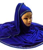 Blue Color Tail Embroidery And Stone Work Hosiery Cotton Headscarf