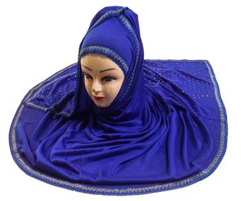 Blue Color Tail Embroidery And Stone Work Hosiery Cotton Headscarf 2