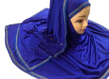 Blue Color Tail Embroidery And Stone Work Hosiery Cotton Headscarf 3