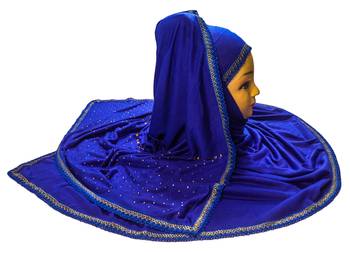 Blue Color Tail Embroidery And Stone Work Hosiery Cotton Headscarf 4
