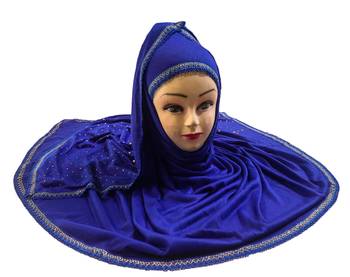 Blue Color Tail Embroidery And Stone Work Hosiery Cotton Headscarf 5