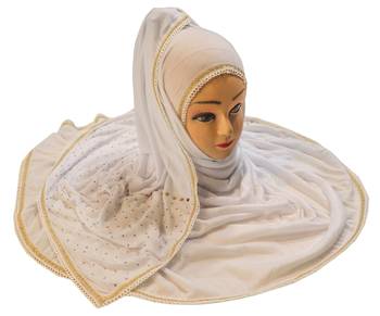 White Color Tail Embroidery And Stone Work Hosiery Cotton Headscarf 1