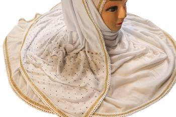 White Color Tail Embroidery And Stone Work Hosiery Cotton Headscarf 2