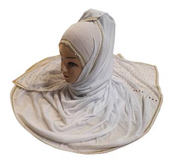 White Color Tail Embroidery And Stone Work Hosiery Cotton Headscarf 3