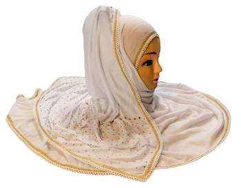White Color Tail Embroidery And Stone Work Hosiery Cotton Headscarf 4