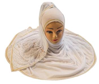 White Color Tail Embroidery And Stone Work Hosiery Cotton Headscarf 5