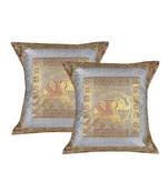 Lal Haveli Handmade Elephant Work Design Throw Silk cushion Cover 18 X 18 inch Set of 2