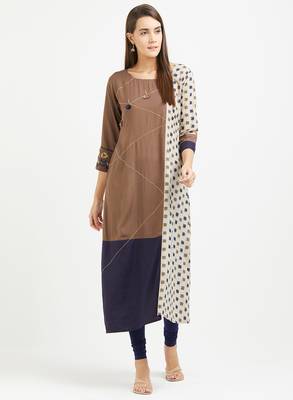 Brown printed rayon kurtis 1