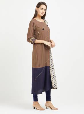 Brown printed rayon kurtis 3