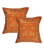 Lal Haveli Decorated Handmade Elephant Design Silk cushion Cover 16 x 16 inch Set of 2 Pcs