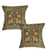 Lal Haveli Elephant Design Silk Fabric Square cushion Covers 16 x 16 inch Set of 2 Pcs