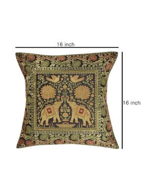Lal Haveli Elephant Design Silk Fabric Square cushion Covers 16 x 16 inch Set of 2 Pcs 2