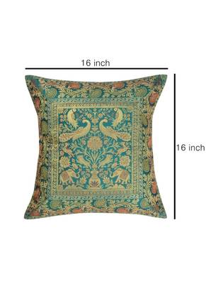 Lal Haveli Room Decorative Elephant Work Design Silk cushion Covers 16 x 16 inch Set of 2 Pcs 2