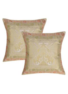 Lal Haveli Elephant Design Silk cushion Covers for Sofa/Chair/Car 16 x 16 inch Set of 2 Pcs 1