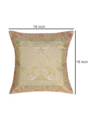 Lal Haveli Elephant Design Silk cushion Covers for Sofa/Chair/Car 16 x 16 inch Set of 2 Pcs 2