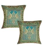 Lal Haveli Decorative Peacock Design Silk Green cushion Covers 16 x 16 inch Set of 2 Pcs