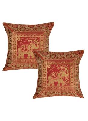 Lal Haveli Jaipuri Hanmade Elephant Design Silk cushion Covers 16 x 16 inch Set of 2 Pcs 1