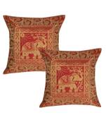 Lal Haveli Jaipuri Hanmade Elephant Design Silk cushion Covers 16 x 16 inch Set of 2 Pcs