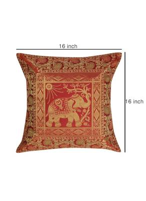 Lal Haveli Jaipuri Hanmade Elephant Design Silk cushion Covers 16 x 16 inch Set of 2 Pcs 2