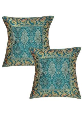 Lal Haveli Rajasthani Handmade Square Silk cushion Covers 16 x 16 inch Set of 2 Pcs 1