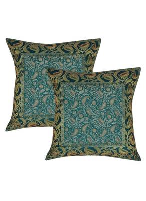 Lal Haveli Jaipuri Handmade Room Decorative Throw Pillow Square Silk cushion Covers 16 x 16 inch Set of 2 Pcs 1