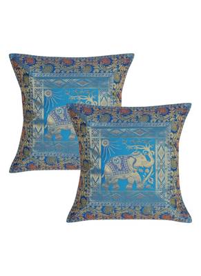 Lal Haveli Turquoise Color Sofa Decorations Silk cushion Covers 16 x 16 inch Set of 2 Pcs 1