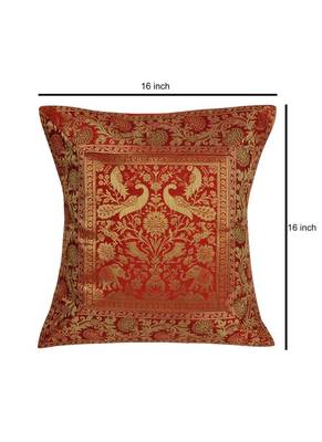 Lal Haveli Handmade Elephant & Peacock Design Throw Pillow Silk cushion Covers 16 x 16 inch Set of 2 Pcs 2