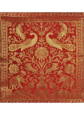 Lal Haveli Handmade Elephant & Peacock Design Throw Pillow Silk cushion Covers 16 x 16 inch Set of 2 Pcs 3
