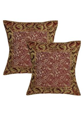 Lal Haveli Jaipuri Handmade Paisley Design Square Silk Pillow cushion Covers 16 x 16 inch Set of 2 Pcs 1