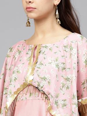 Pink printed polyester kurti 5